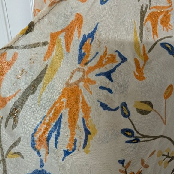 Woven Heart Floral Duster Kimono Womens One Size Blue Fringe Lightweight Boho - Picture 3 of 11